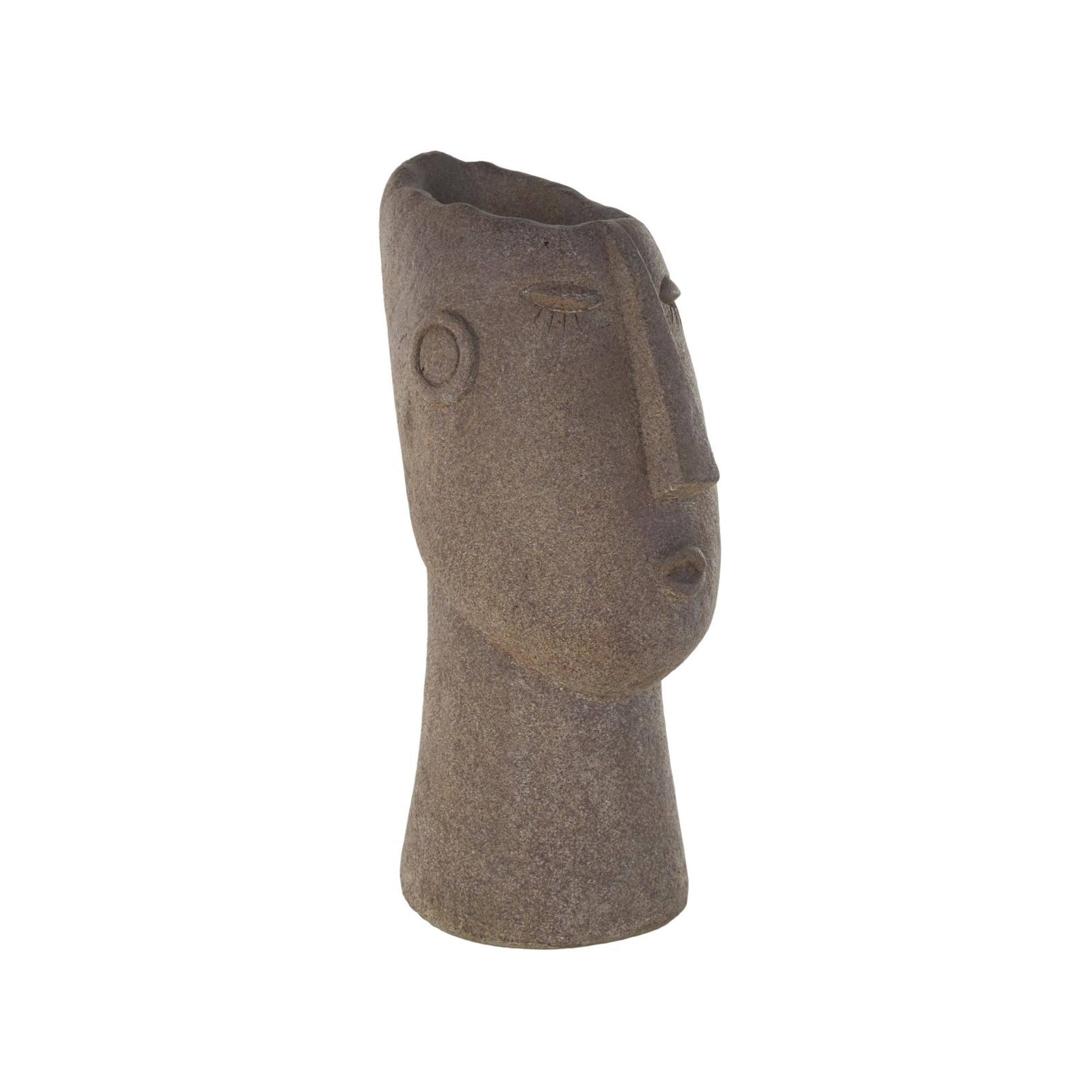 17" Textured Brown Woman Head Planter